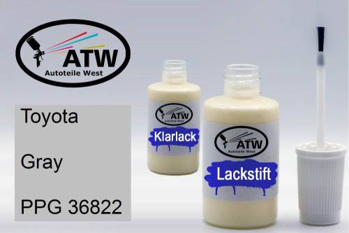 Toyota, Gray, PPG 36822: 20ml Lackstift + 20ml Klarlack - Set, von ATW Autoteile West.